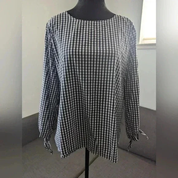 Vince Camuto Black and White Gingham Top -- Size S -- Preppy Jackie O Brunch - Picture 2 of 8